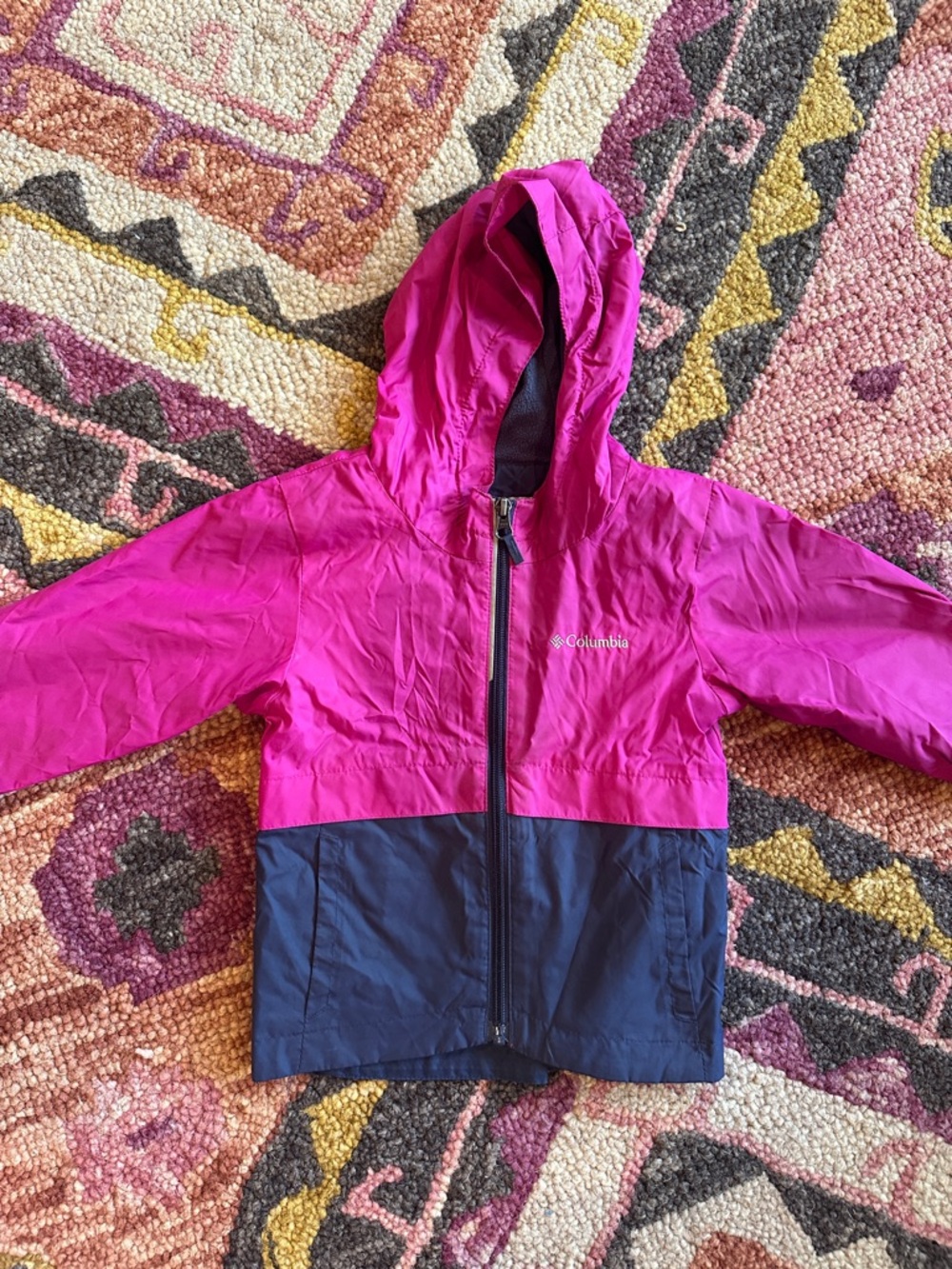 Columbia Kids Hooded Colorblock Rain Jacket - Fuchsia & Navy